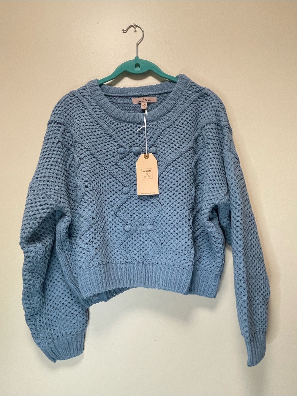 Love Tree Blue Chunky Knit "Warm & Cozy" Crop Sweater - New With Tags (NWT)